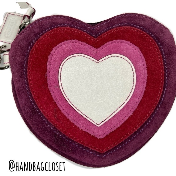 Coach Ombre Heart Leather and Suede Keychain Key Chain Charm Fob & Coin Bag Set - Picture 10 of 14